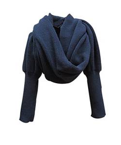 Butterme Mode Winter warme Normallack gestrickter Verpackungs Schal Häkeln Thick Schal Umhang mit Sleeve für Frauen und Männer (Navy blau) von ZUMUii