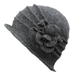 ZUMUii Butterme Damen Winter Elegante Blumen-Wool Cap Beret Mütze Cloche Bucket Hat, Dark Grey, Einheitsgröße von ZUMUii