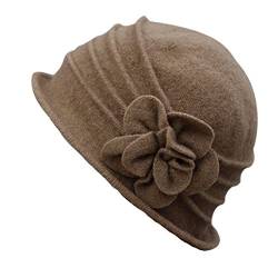 ZUMUii Butterme Damen Winter Elegante Blumen-Wool Cap Beret Mütze Cloche Bucket Hat (Kamel#1) von ZUMUii