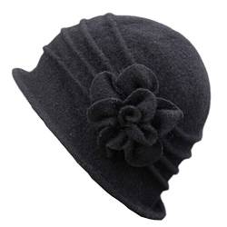 ZUMUii Butterme Damen Winter Elegante Blumen-Wool Cap Beret Mütze Cloche Bucket Hat (Schwarz#1) von ZUMUii