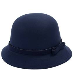 ZUMUii Butterme Frauen Dame Vintage Wool Round Fedora Bogen Cloche Derby Hüte Eimer Hüte (Navy blau-Bowen Knot) von ZUMUii