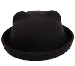 ZUMUii Butterme Frauen Damen Mädchen Weinlese Nette Katze Ohr Trendy Bowler Derby Hut Kappe (Schwarz) von ZUMUii