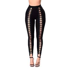 ZUMUii Butterme Frauen stilvolle Schnürung vorne Hollow Out Workout Leggings Black Twilled Jogger Skinny Pants Schwarz von ZUMUii