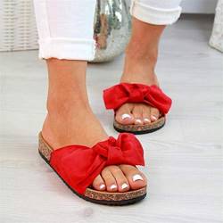 ZUOX Sommer Slippers Leicht Soft,Schleife flache Hausschuhe, rutschfeste Kork Damen Sandalen-rot_36,Frauen und Männer Anti-Rutsch-Hausschuhe von ZUOX