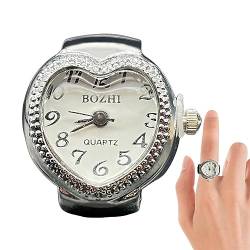 ZUREGO Vintage-Fingerring-Uhr, Fingeruhr, Herzform, runde Ringuhr, dehnbares Band, elastisches Analog-Fingerring-Uhr für Herren, Party, weiß, 1 von ZUREGO