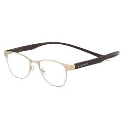 ZUVGEES Halbrahmen Faltbar Magnetverschluss Clip Metall Blaulichtfilter Lesebrille für Herren und Damen Anti-blaue Computerbrille(Rund Gold,300) von ZUVGEES