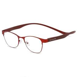 ZUVGEES Halbrahmen Faltbar Magnetverschluss Clip Metall Blaulichtfilter Lesebrille für Herren und Damen Anti-blaue Computerbrille(Rund Rot,250) von ZUVGEES