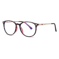 ZUVGEES Mode Runden TR90 Blaulichtfilter Lesebrille für Herren und Damen Lightweight Anti-blaue Computerbrille (Rosa Leopard, 1.5) von ZUVGEES