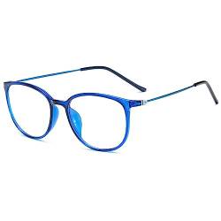 ZUVGEES Mode Runden TR90 Blaulichtfilter Lesebrille für Herren und Damen mit Federscharnier Lightweight Anti-blaue Computerbrille(Blau,000) von ZUVGEES