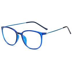 ZUVGEES Mode Runden TR90 Blaulichtfilter Lesebrille für Herren und Damen mit Federscharnier Lightweight Anti-blaue Computerbrille(Blau,200) von ZUVGEES