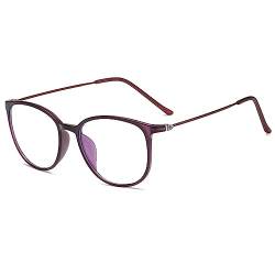 ZUVGEES Mode Runden TR90 Blaulichtfilter Lesebrille für Herren und Damen mit Federscharnier Lightweight Anti-blaue Computerbrille(Lila,250) von ZUVGEES