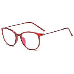 ZUVGEES Mode Runden TR90 Blaulichtfilter Lesebrille für Herren und Damen mit Federscharnier Lightweight Anti-blaue Computerbrille(Rot,000) von ZUVGEES