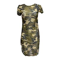 ZUYPSK Damen Durchsichtiges Kleid Minikleid Nachtkleid Strandkleid Camouflage Muster Kurzarm Rundhals Unterwäsche Reizvoll für Strand Club (Camouflage, M) von ZUYPSK