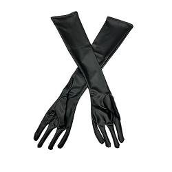 ZUYPSK Damen Lack Leder Fingerlose Handschuhe Metallic Kostüm Zubehör Arm Stulpen Punk Nieten Outfit Tanz Party Clubwear (S, Schwarz) von ZUYPSK