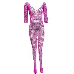 ZUYPSK Damen Netz Body Ouvert Catsuit Transparent Bodystocking Ganzkörperanzug Overall mit Fischnetz Strumpfhose Offener Schritt (Einheitsgröße, Rosarot) von ZUYPSK