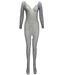 ZUYPSK Damen Netz Body Ouvert Catsuit Transparent Bodystocking Ganzkörperanzug Overall mit Fischnetz Strumpfhose Offener Schritt (Einheitsgröße, Schwarz) von ZUYPSK