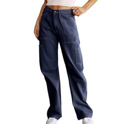 High Waist Stretch Cargo Pants Damen, Baggy Cargo Jeans mit Tasche Baggy Jogger Relaxed Y2K Hose Mode Jeans, 368 - Blau, 38 von ZVFDMG