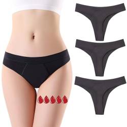 ZVZK Perioden Unterwäsche Thongs Damen 20ML Starke Strömungsabsorption Menstruation Unterhosen Strings Tangas (XL 3schwarz) von ZVZK