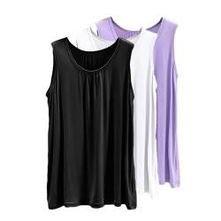 Damen 3er Pack Tank Tops Stretch Damen Oberteile Basic Baumwolle Elasthan Bequeme Unterhemd Damen Crop Top Sommer T Shirt Ärmellose für Frauen und Mädchen von ZWDC