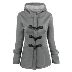 Plüsch Jacken Für Damen Mantel Solid Trenchcoat Kapuzenjacke Hornknöpfe Winter Parka Wollmäntel Winterjacke Fleece Hoodie Coat Pullover Kapuzen Wintermantel von ZWDC