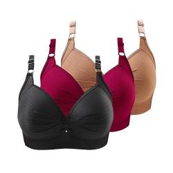 ZWDC 3er Pack BH Damen Ohne Buegel Vollschalen Bequem Guter Halt Große Brüste Wirefree Bra Super Push Up BH Gegen Hängebrust Brüste Klassische BHS Minimizer Bra von ZWDC