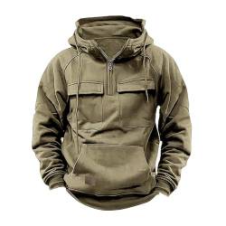 ZWDC Black Friday Taktisches Sweatshirt Für Herren Viertelreißverschluss Cargo-Pullover Kapuzenpullover Sport Laufen Outdoor Winterjacke Kapuzenpullover Langärmeliges Kapuzenoberteil von ZWDC