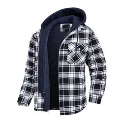 ZWDC Herren Gefüttert Winterjacke Warm Kariertes Hemd Fleece Baumwolle Holzfällerhemd Thermo Plaid Kapuzenhemd Lässige Outdoor Kariertes Hemd Freizeitjacken Herrenjacken mit Vielen Taschen von ZWDC