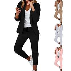 ZWDC Hosenanzüge für Damen Blazer 2-teilig Anzugjacke Karo Einfarbig Anzug Set Slimfit Festlich Damenanzug Sportlich Streetwear Elegant Freizeitmantel Business Mode Mantel Rave Oberbekleidung von ZWDC