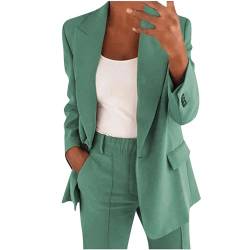 ZWDC Hosenanzug Damen Elegant Business Anzug Set 2-teilig Slim fit Blazer Hose Outfit Casual Sportlich Freizeitanzug Mode Revers Longblazer Lang Hosen Tracksuit Baumwolle Einfarbig Streetwear von ZWDC