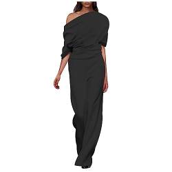 ZWDC Latzhose Damen Loose Solid Jumpsuit Sommer Legere Trägerhose Weite Beine Sommerhose Frauen Elegant Oversize Hosen Lang Fur Täglich, Schwarz, Small von ZWDC