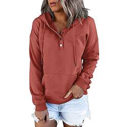 ZWDC Sale,Hoodie Damen Knopfleiste Kapuzenpullover Langarm Pullover Sweatshirt mit Kapuze Kordelzug Herbst Winter Casual Einfarbig Pulli Sweatjacke y2k Oberteile Langarmshirt Tops S-XXL von ZWDC