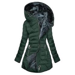 ZWDC Steppjacke Damen Warmer Lang Winterjacke Gefüttert Fleece Daunenjacke Baumwolle Elegant Pufferjacke Langarm Casual Fleecejacke mit Kapuze Wintermantel Winter Outdoor Trachtenjacke von ZWDC