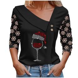 ZWDC Weihnachts Langarmshirt Damen Legere Mode Bluse Damen Sexy Weihnachts Top Bedruckte Bluse Für Frauen 2023 Y2K Elegantes Freizeithemd Kapuzenloses Sweatshirt Damen Langarm Oberteile von ZWDC