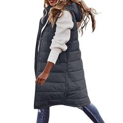 ZWDC Weste Damen Lang Daunenweste Leichte Gesteppte Weste Jacke Kapuzenweste Wintermantel Einfarbige Winddicht Ärmellose Warmer Steppjacke Daunenjacke Mit Kapuze Weste Mantel von ZWDC