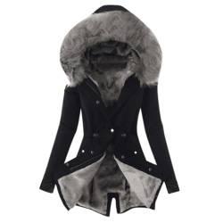 ZWDC Winterjacke Damen Warm - Damen Winter Jacke mit Kapuze Verdicken Gefüttert Warm Jacke Hairy Liner Damen Trenchcoat mittellang tragen verdickte Haare Kragen Jacke Baumwollmantel Schwarz L von ZWDC