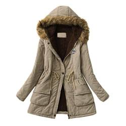 ZWDC Winterjacke Damen Warm - Damen Winter Jacke mit Kapuze Verdicken Gefüttert Warm Jacke Parka Mantel Puffer mit ReißVerschlüSse Und Knöpfe langärmelige Jacke aus Schafwolle und Baumwolle Khaki 3XL von ZWDC