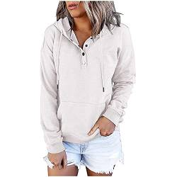 black friday angebote,Hoodie Damen Knopfleiste Kapuzenpullover Langarm Pullover Sweatshirt mit Kapuze Kordelzug Herbst Winter Casual Einfarbig Pulli Sweatjacke y2k Oberteile Langarmshirt Tops S-XXL von ZWDC