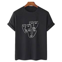 Lässige T-Shirts für Herren Lässige Kurzarm-T-Shirts mit Rundhalsausschnitt aus Baumwolle mit Graffiti-Print für den Sommer (Farbe : Black, Size : XL) von ZWEBY