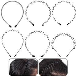 6 Stück Metall Haarband schwarze, Damen Herren Haarreifen, Elastisches Stirnband, Spring Wave Sporthaarbänder herren zum Sport Kinder Mädchen Jungen Haarschmuck Kopfbänder von ZWFSDM