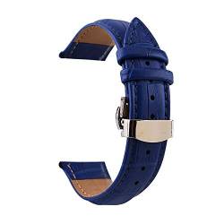 Echtes Leder-Uhrenarmband 12mm-24mm Armband Schmetterling Spange Band Männer Strap Quick Release Hellblau, 21mm von ZWRY