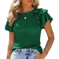 ZWY Hemdbluse Einfarbiges T-Shirt mit kurzen Ärmeln und gerüschtem Saum für Damen. von ZWY