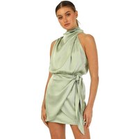 ZWY Satinkleid Neckholder-Kleid aus Satin,Wickelrock,brautjungfernkleider grün (Größe: M-XL) Modischer kurzer Rock aus Satin zum Binden von ZWY