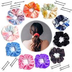 10 Stück Haargummis Scrunchies aus Samt für Damen und Mädchen, Niedliche Weiche elastische Haarbänder Haarschmuck mit 15 glatte Haarspangen von ZWZNBL