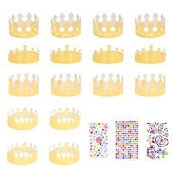 ZWZNBL 16 Stück goldene Party-Papier-Kronenhüte mit 111 Stück Super-Glitzer-bunten Zahlen-Buchstaben-Diamant-Aufklebern, Königskronen-Partyhüte, Partyzubehör, Geburtstagshüte für Kinder von ZWZNBL