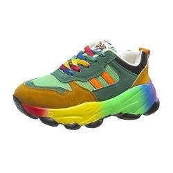Regenbogen-Schuh-Trainer für Frauen, leichte Bunte Sportschuhe Straße Mode Dicke Sohle Laufen Turnschuhe (Color : Green, Size : 36 EU) von ZXM