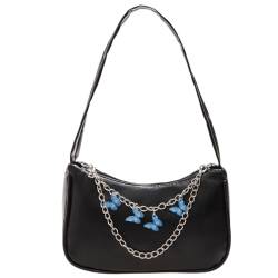 ZXYLX 1-teilige Handtasche, Damenhandtasche, modische lässige kleine Handtasche, Umhängetasche mit Schmetterlingskette, Clutch aus PU-Leder, Umhängetasche mit Reißverschluss (schwarz) von ZXYLX