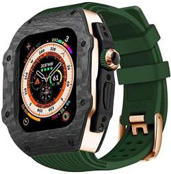 ZXZZNO Hochwertige Karbonfaser-Schutzhülle mit Gummi-Uhrenarmband, für Apple Watch Ultra 49 mm, luxuriöses, weiches Silikonarmband, für iWatch 8, 7, 6, 5, 4, SE, 45/44 mm, Mod Kits, 44mm, Achat von ZXZZNO