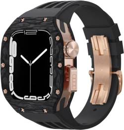 ZXZZNO Kohlefaser-Uhrengehäuse + Fuororubber Uhrenarmband, Titan-Metallrahmen, Modifikationsset, für Apple Watch Band 8, 7, 6, 5, 4, SE, 44 mm, 45 mm, DIY-Modifikation, 44MM, Achat von ZXZZNO
