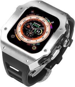 ZXZZNO Luxuriöses Edelstahl-Uhrengehäuse, 44 mm, 45 mm, 49 mm, Fluorkautschuk-Uhrenarmband, für Apple Watch Serie 8, 7, 6, SE, 5, 4, Metalllünette, Sportarmband, Ersatzzubehör, 44mm, Achat von ZXZZNO