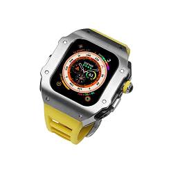 ZXZZNO Luxuriöses Metallgehäuse, 49 mm, Modifikationsset, für Apple Watch Ultra 49 mm, Edelstahl-Gehäuseabdeckung für Uhr, 49 mm Silikonarmband (Farbe: Q, Größe: 49 mm) von ZXZZNO